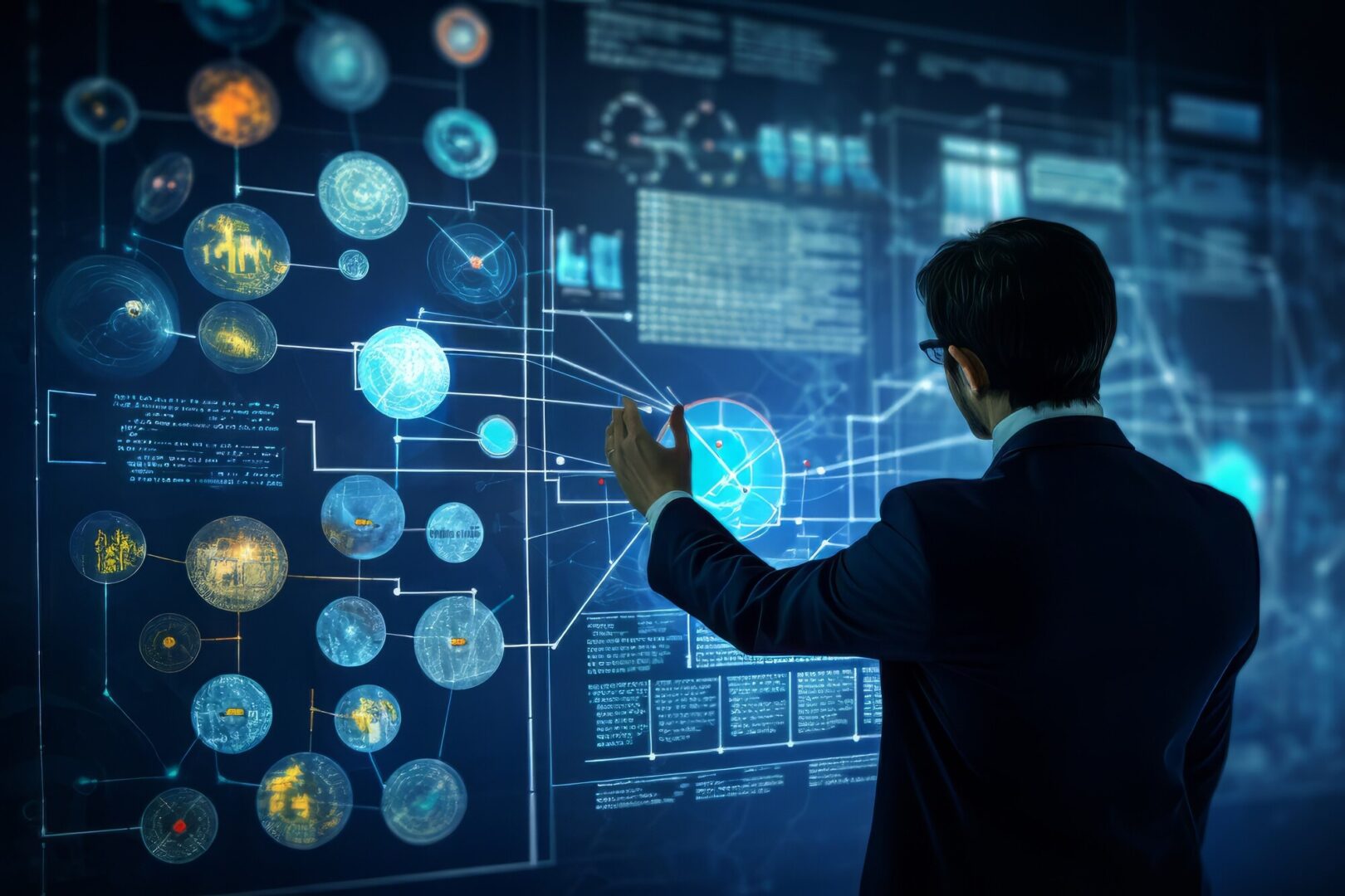 Businessman working futuristic office 23